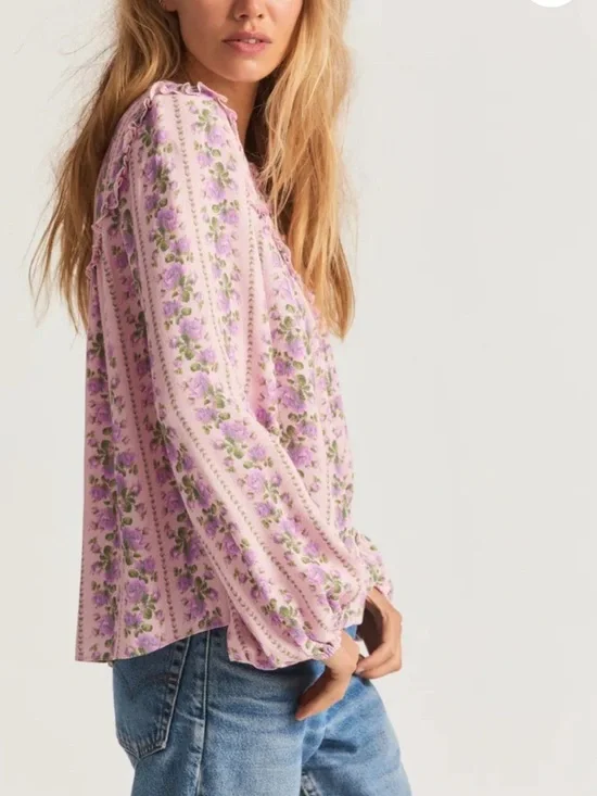 LoveShackFancy Sanderson Pink Floral Blouse - Picture 3 of 12